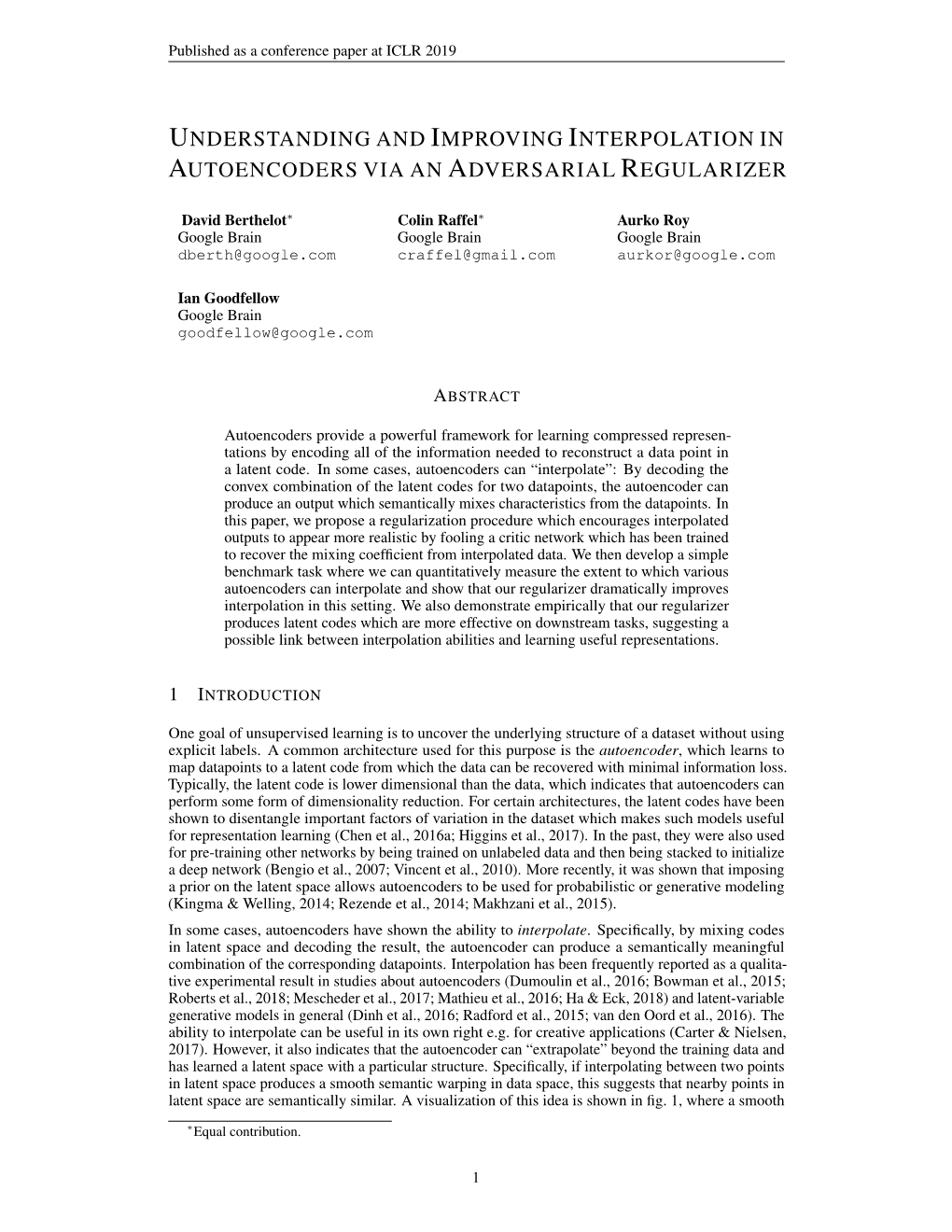 Understanding and Improving Interpolation in Autoencoders Via an Adversarial Regularizer