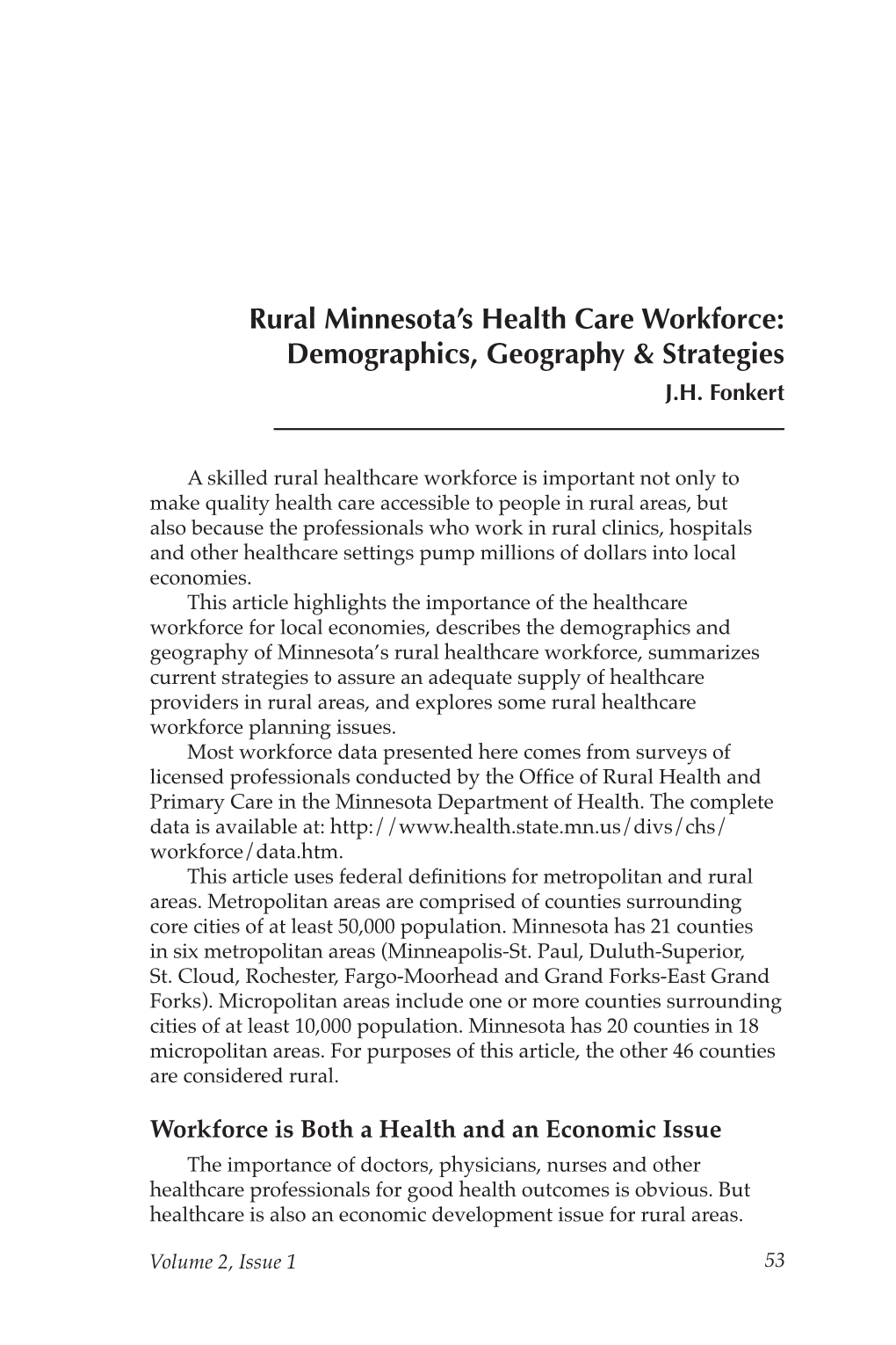 Rural Minnesota's Health Care Workforce: Demographics