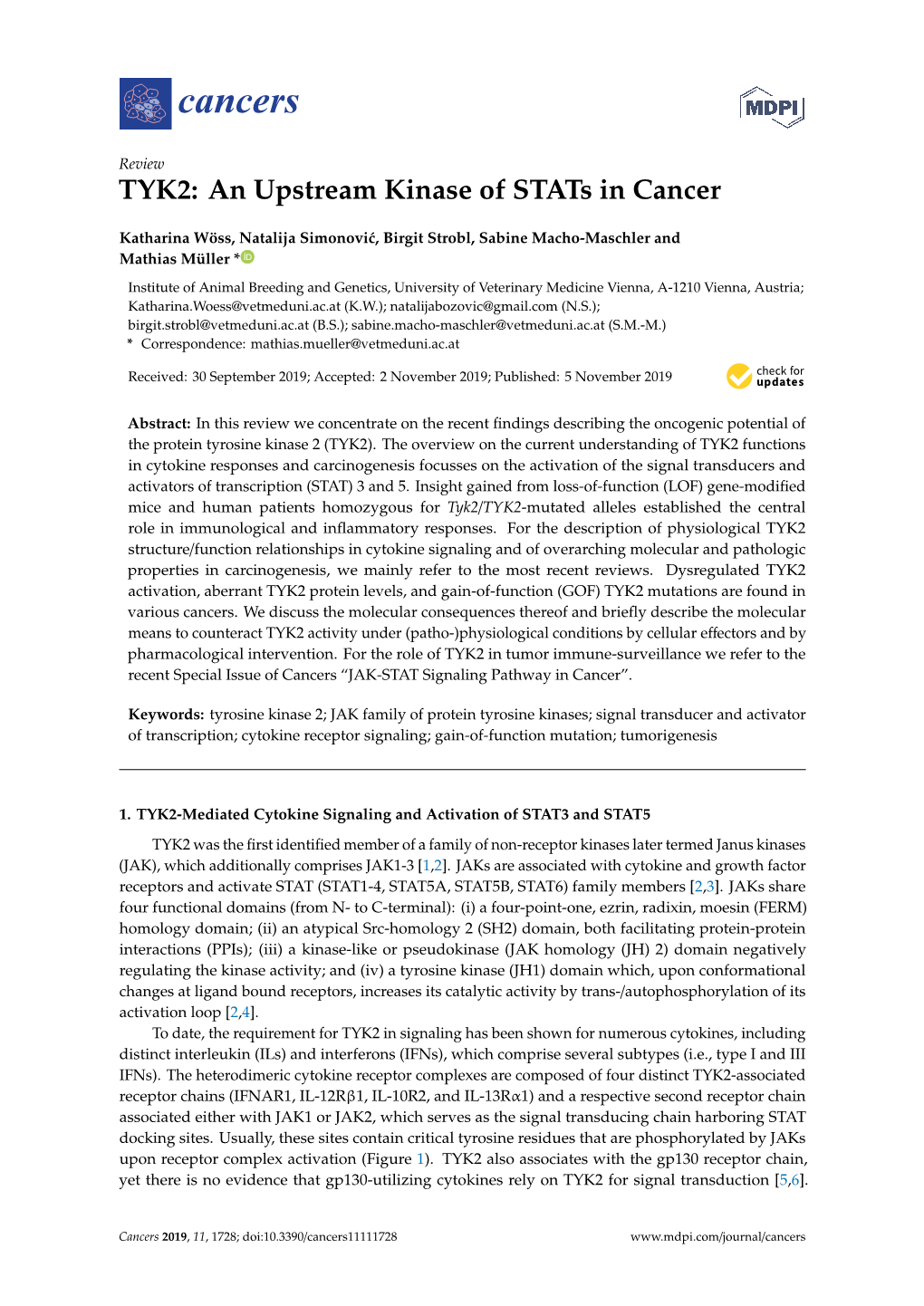 TYK2: an Upstream Kinase of Stats in Cancer