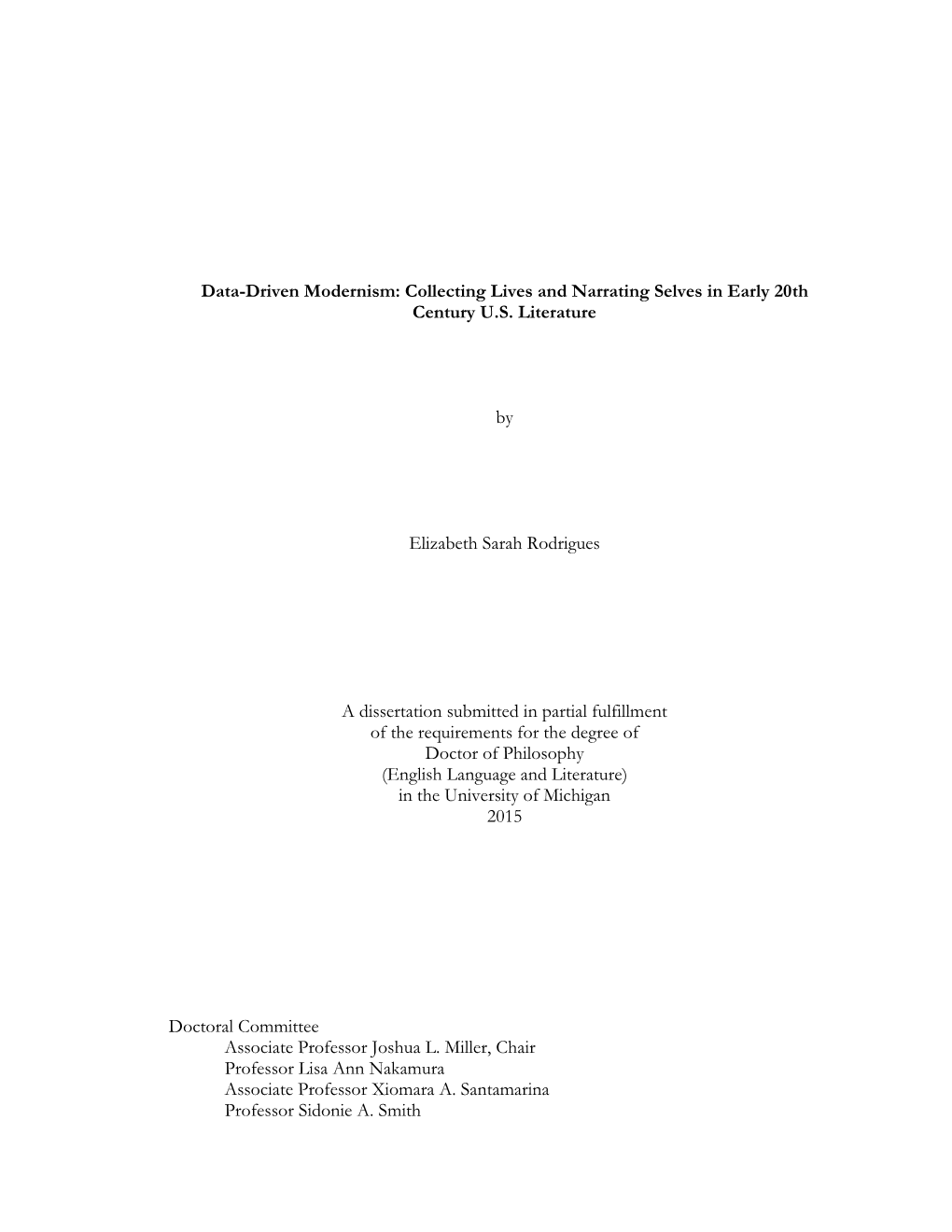 Data-Driven Modernism: Collecting Lives and Narrating Selves in Early 20Th Century U.S