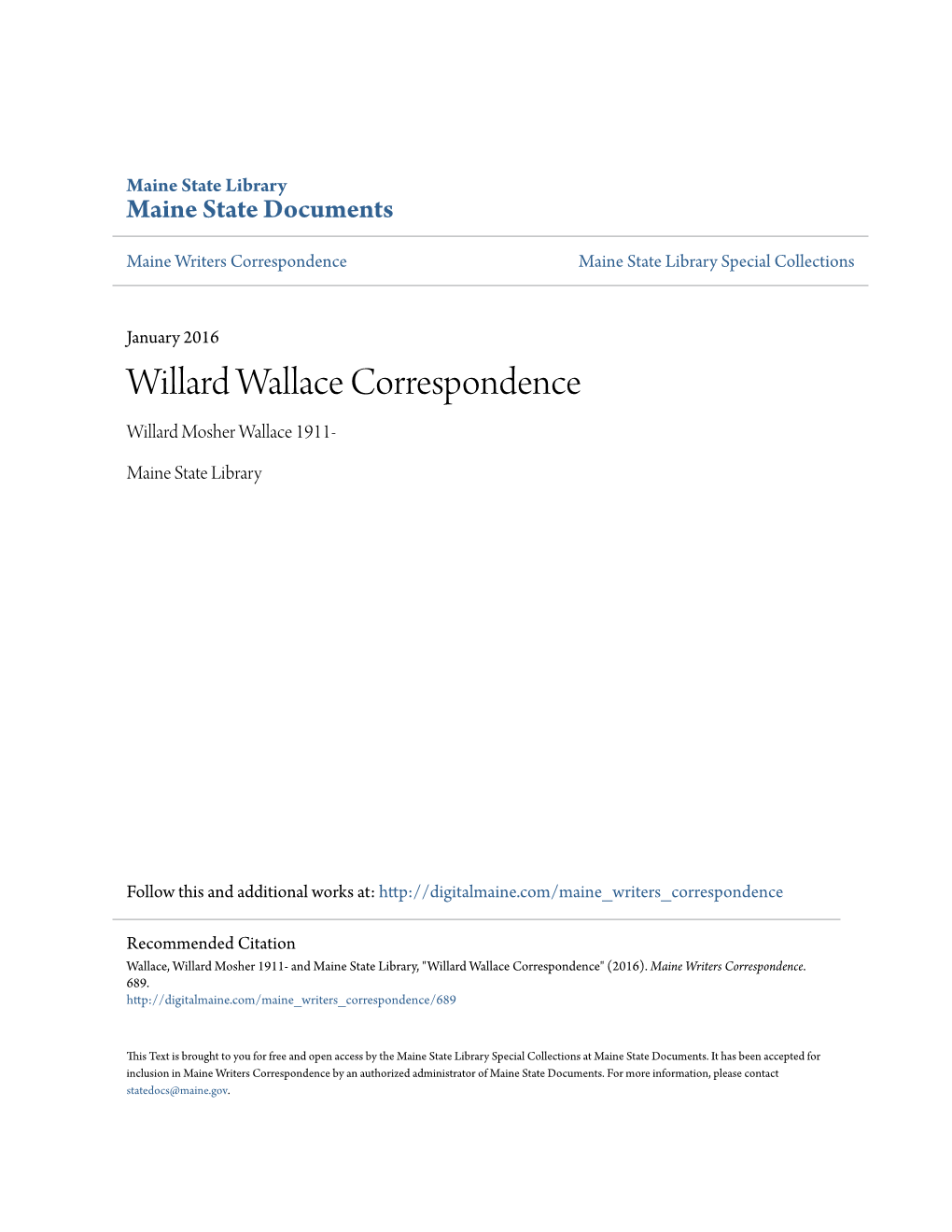Willard Wallace Correspondence Willard Mosher Wallace 1911