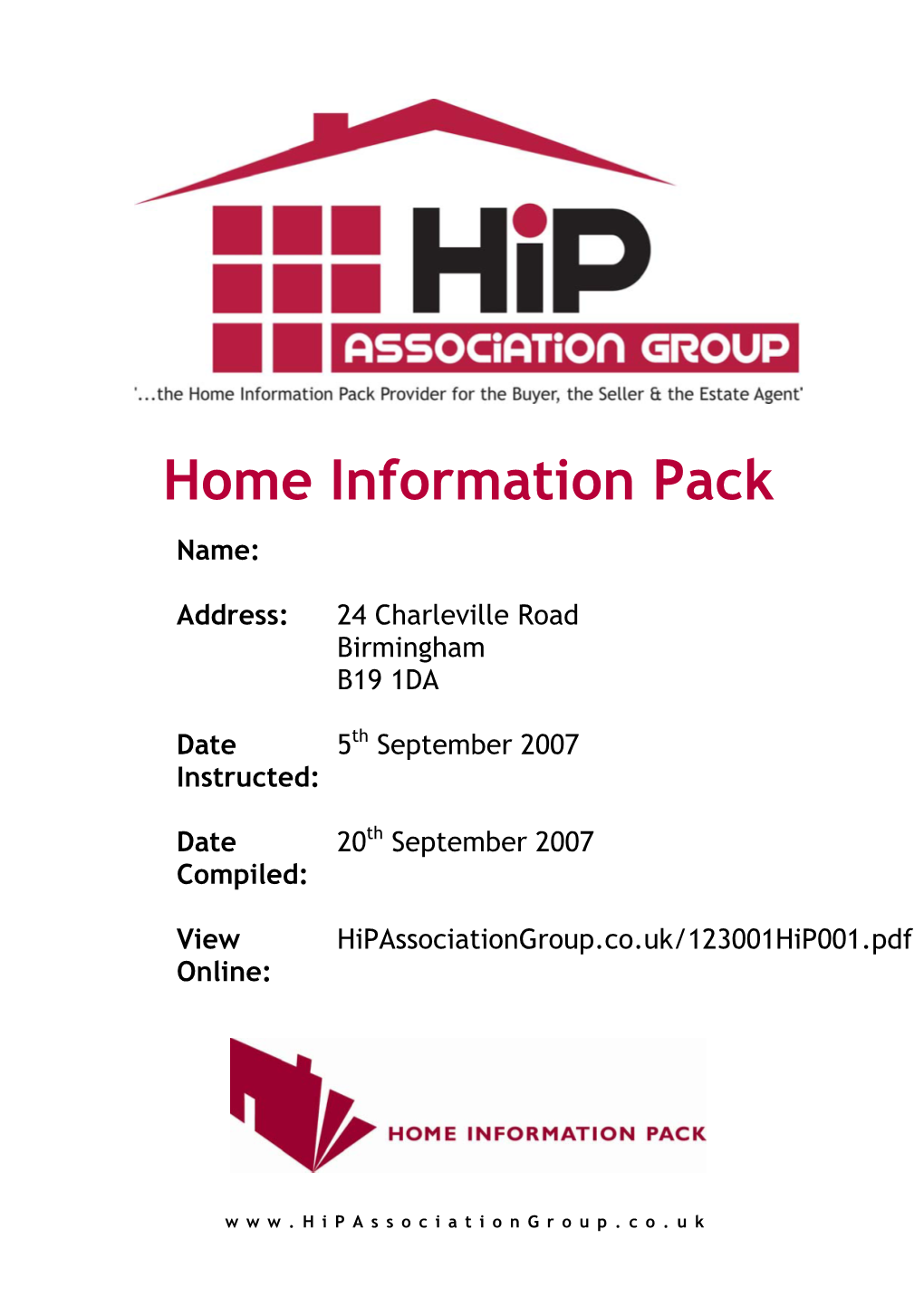 Home Information Pack for 24 Charlevilla Road, B19