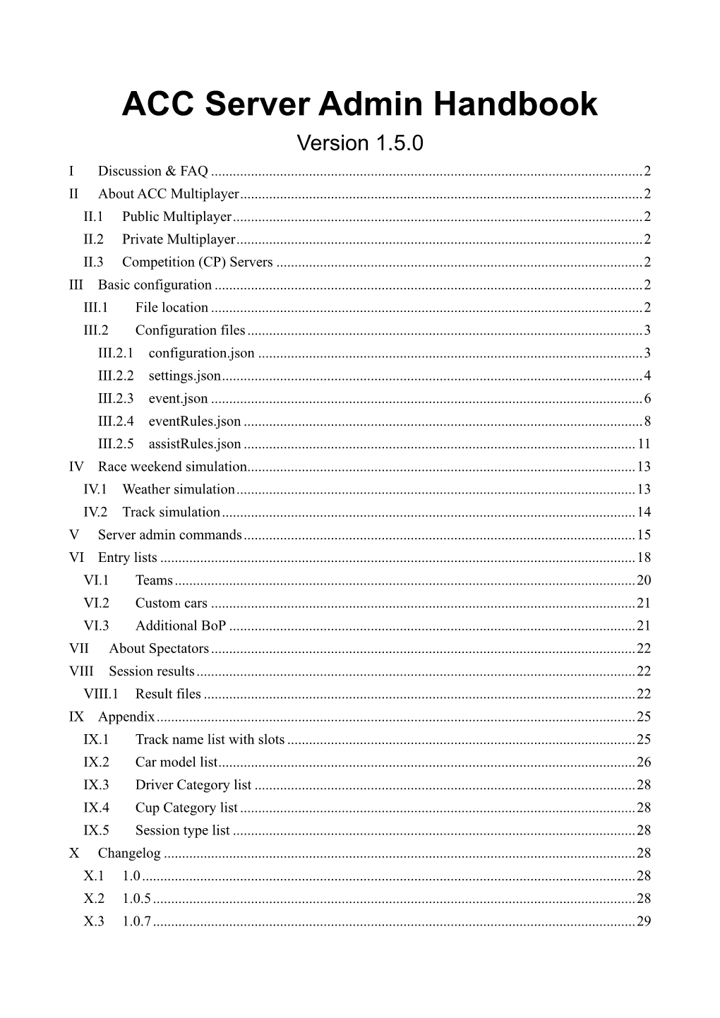 ACC Server Admin Handbook Version 1.5.0 I Discussion & FAQ