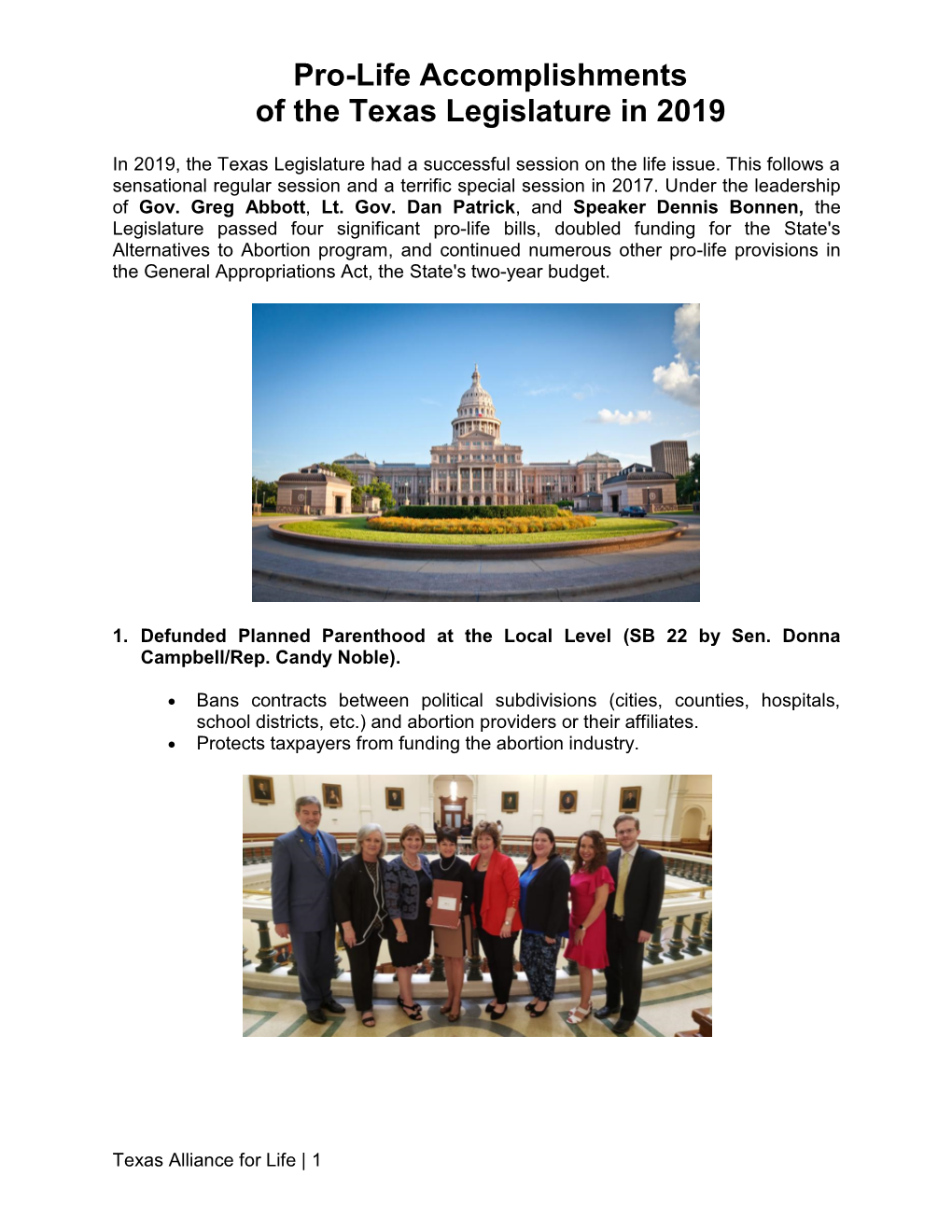 Pro-Life Accomplishments of the Texas Legislature in 2019