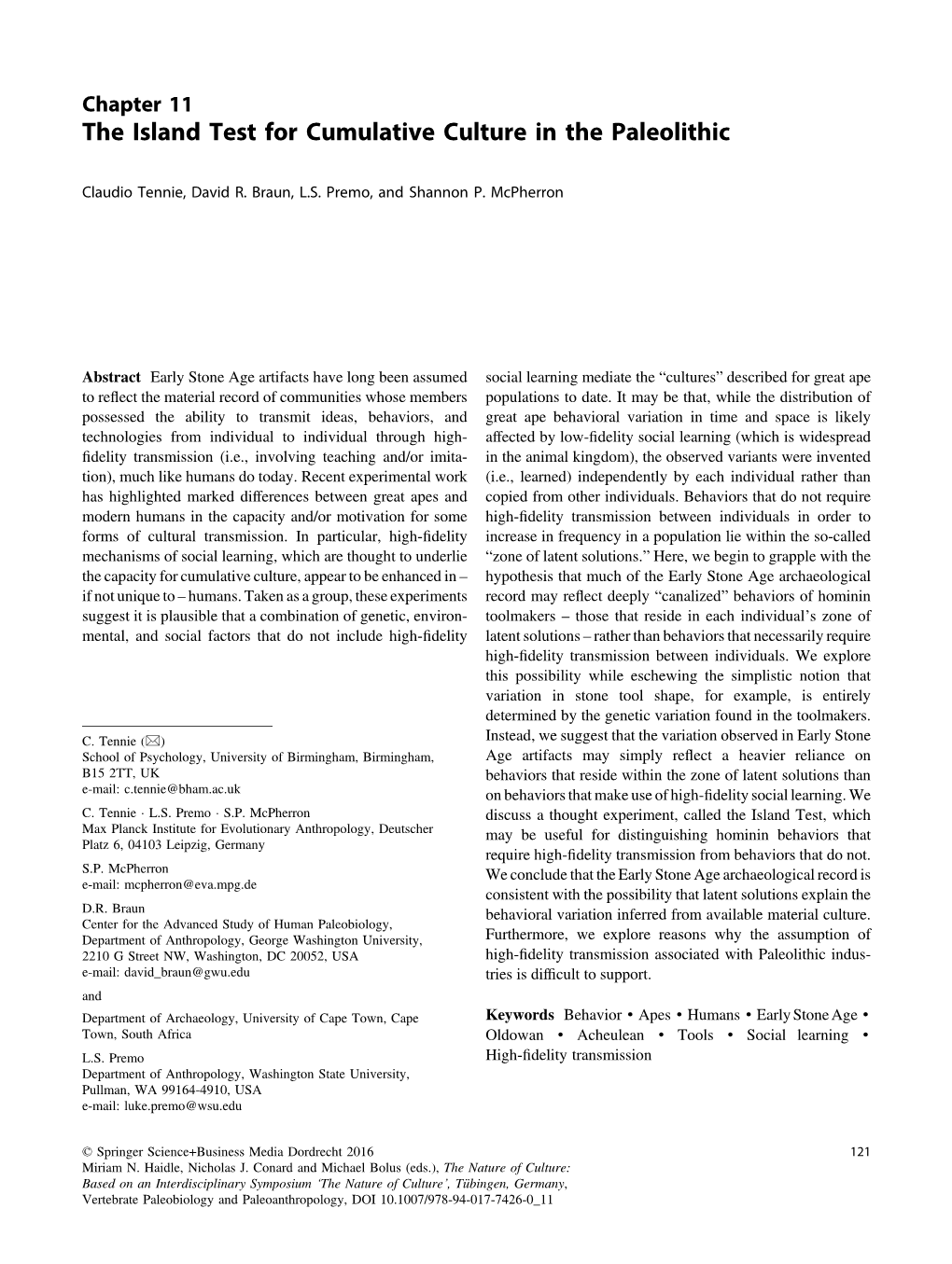 The Island Test for Cumulative Culture in the Paleolithic