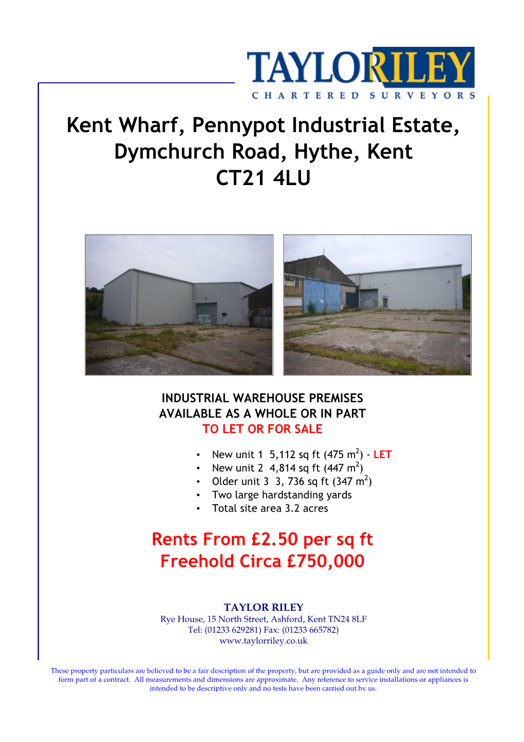 Kent Wharf, Pennypot Industrial Estate, Dymchurch Road, Hythe, Kent