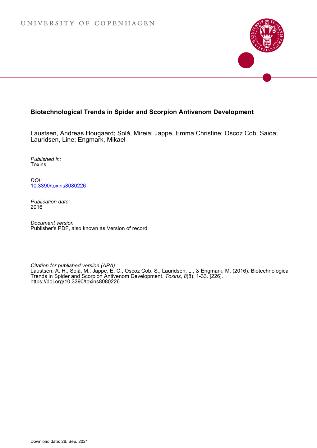 Biotechnological Trends in Spider and Scorpion Antivenom Development