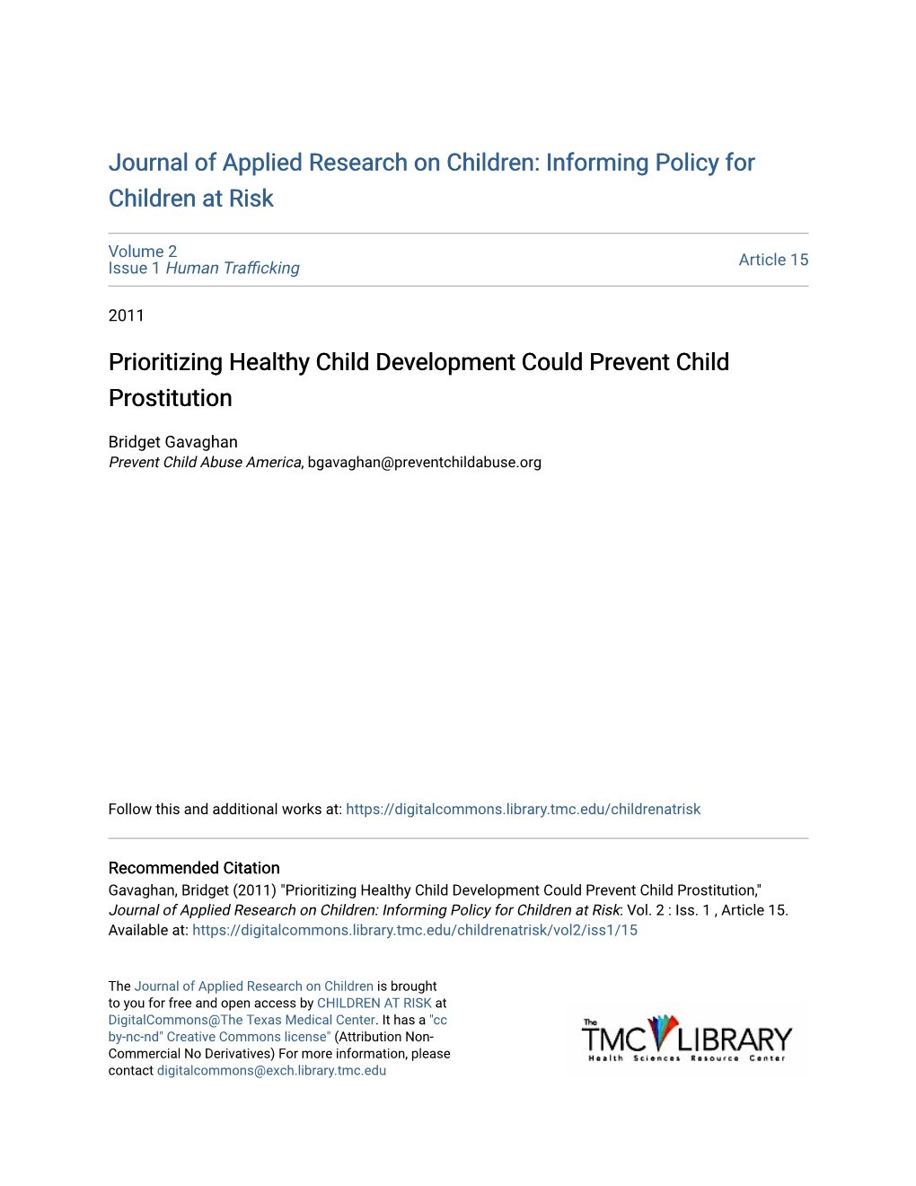 Prioritizing Healthy Child Development Could Prevent Child Prostitution