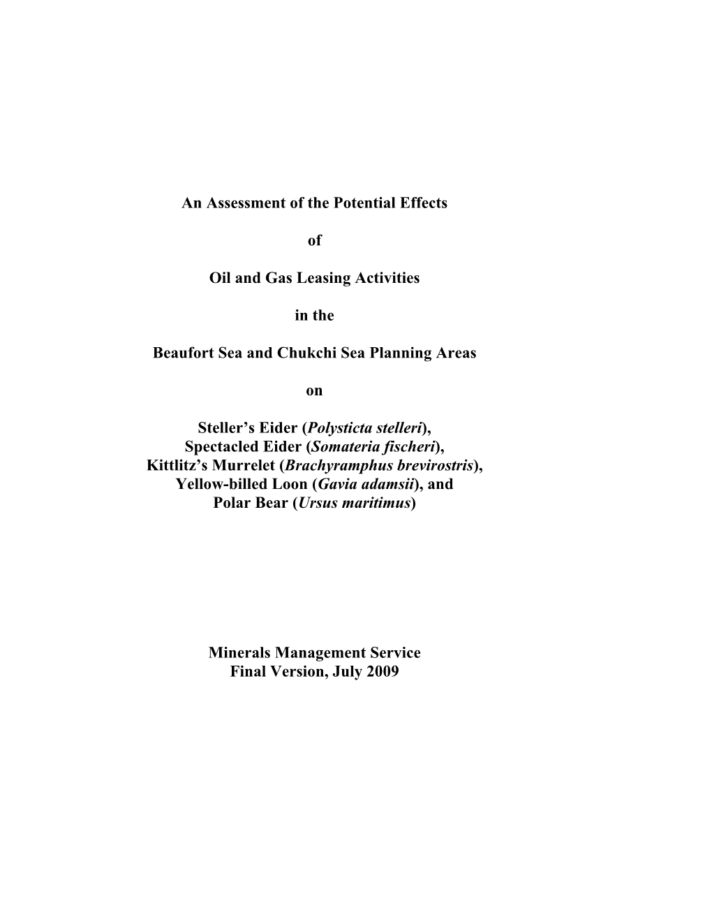 An Assessment of the Potential Effects of Oil and Gas Leasing