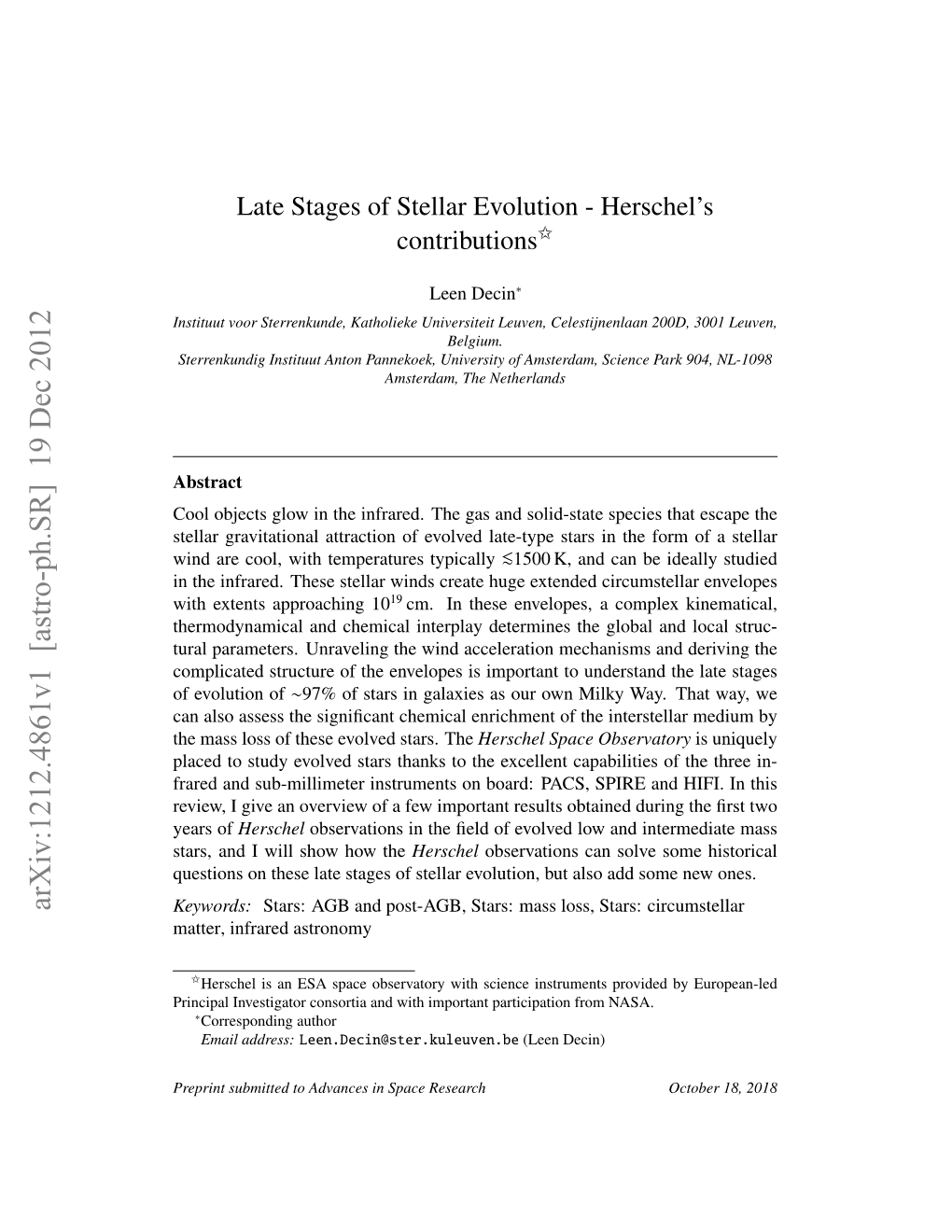 Late Stages of Stellar Evolution-Herschel's Contributions