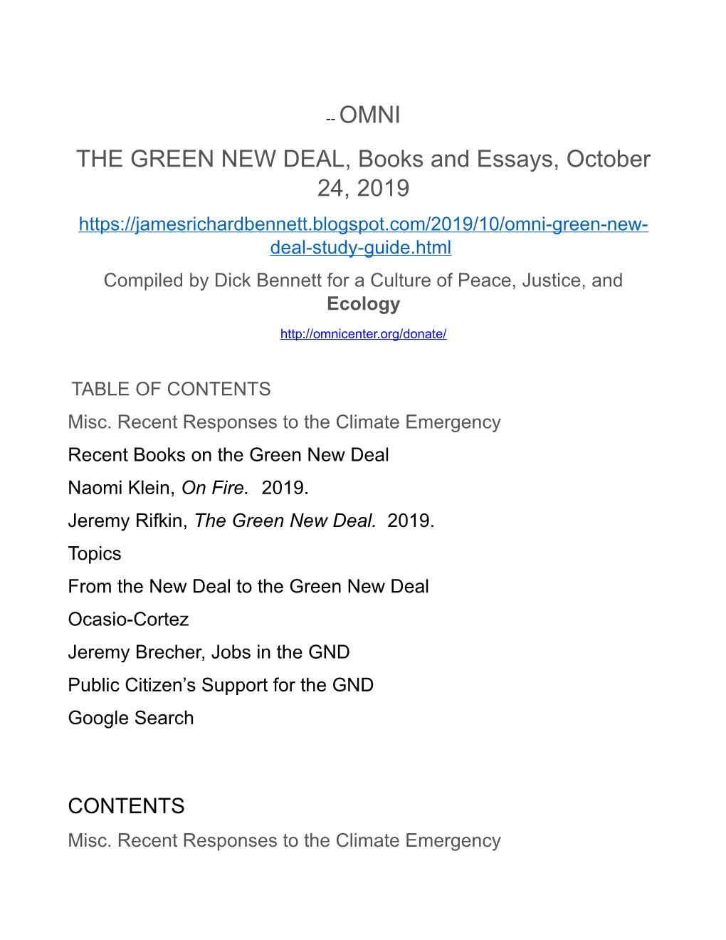 THE GREEN NEW DEAL, Books and Essays, OCTOBER 13 2019