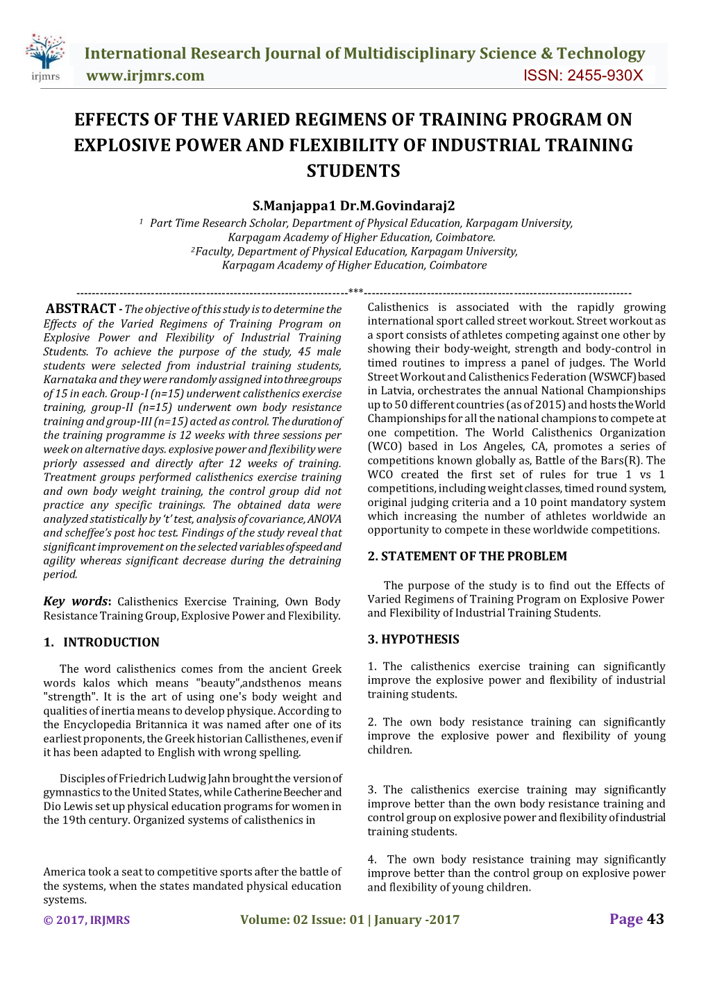 Effects of the Varied Regimens of Training Program on Explosive Power and Flexibility of Industrial Training Students