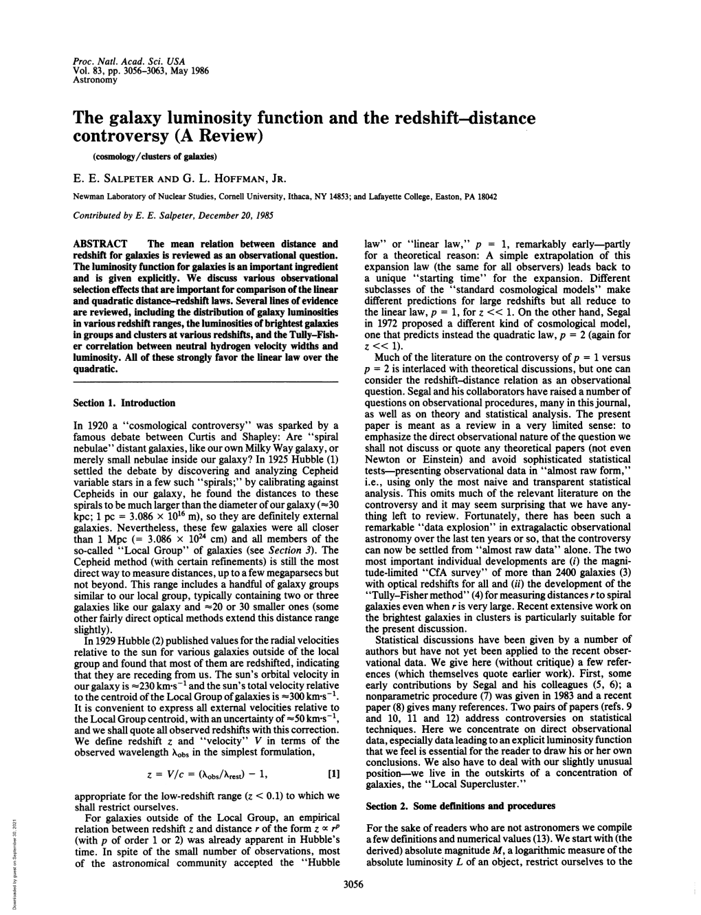 The Galaxy Luminosity Function and the Redshift-Distance Controversy (A Review) (Cosmology/Clusters of Galaxies) E