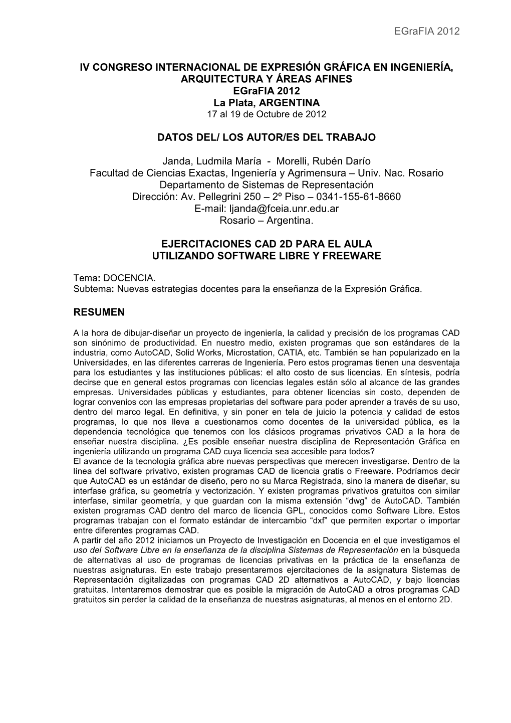 Ejercitaciones CAD 2D Para El Aula, Utilizando Software Libre Y Freeware