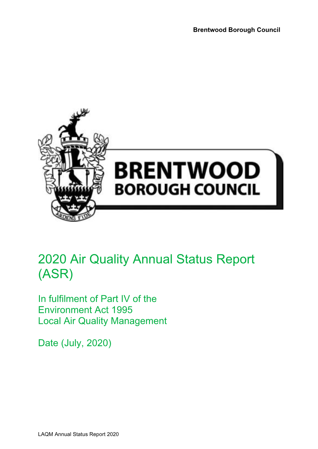 Brentwood Borough Council 2020 Air Quality Annual Status