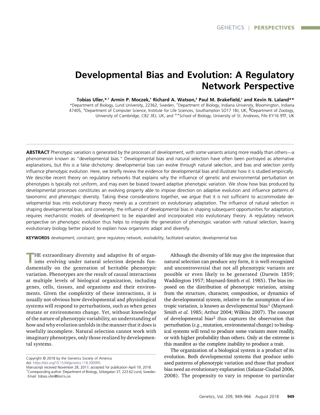 Developmental Bias and Evolution: a Regulatory Network Perspective