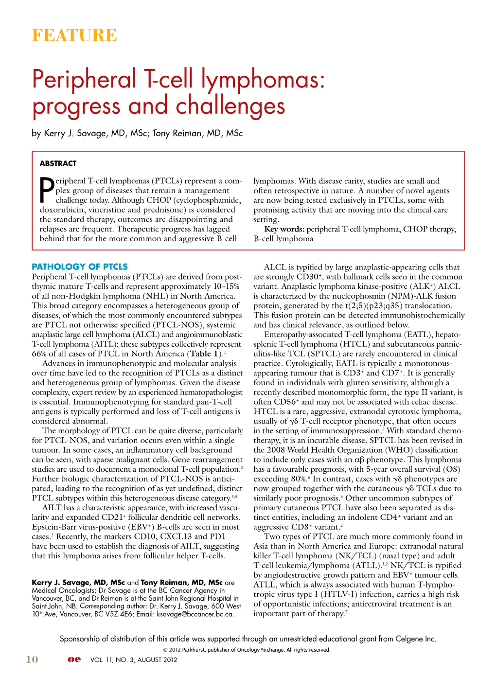 Peripheral T-Cell Lymphomas: Progress and Challenges