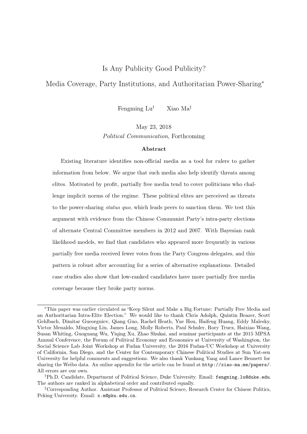 Media Coverage, Party Institutions, and Authoritarian Power-Sharing∗