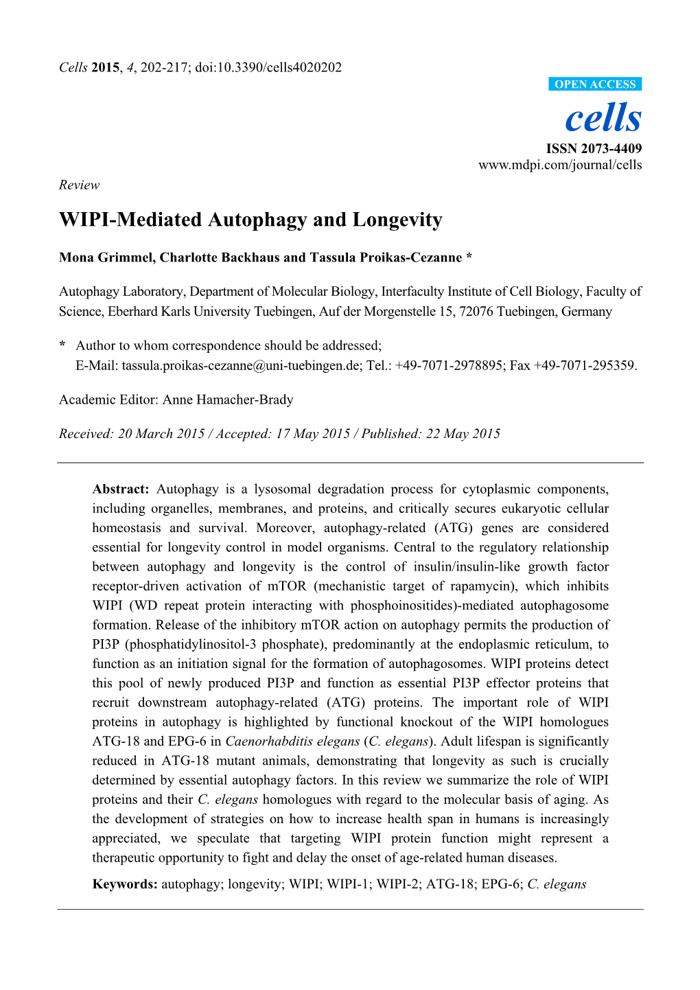 WIPI-Mediated Autophagy and Longevity