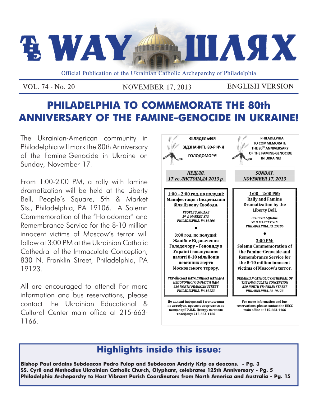 PHILADELPHIA to COMMEMORATE the 80Th ANNIVERSARY of the FAMINE-GENOCIDE in UKRAINE!