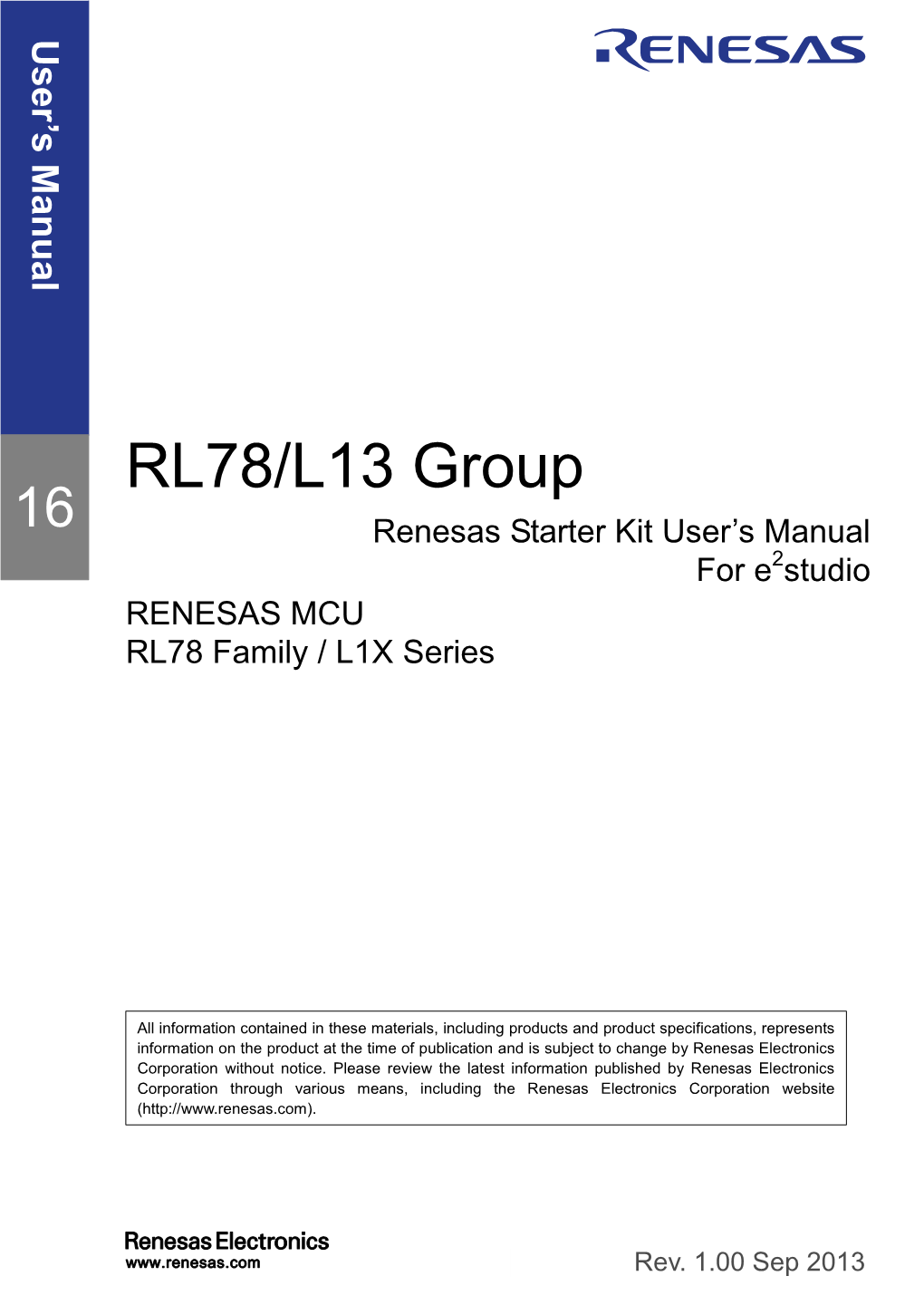 Renesas Starter Kit for RL78/L13 User's Manual
