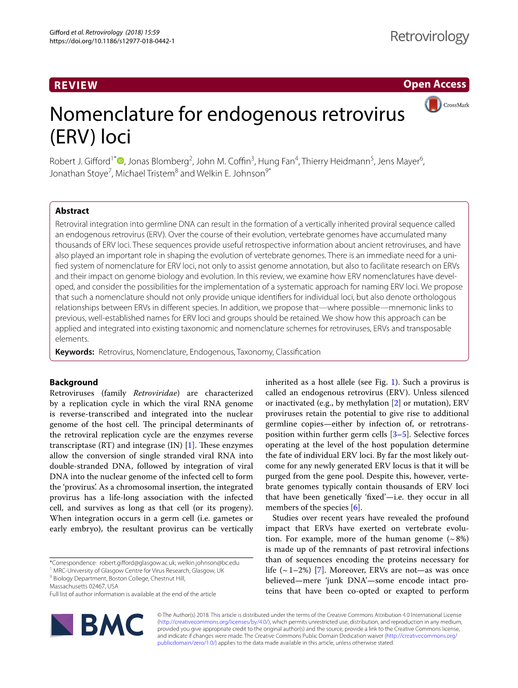 Nomenclature for Endogenous Retrovirus (ERV) Loci Robert J