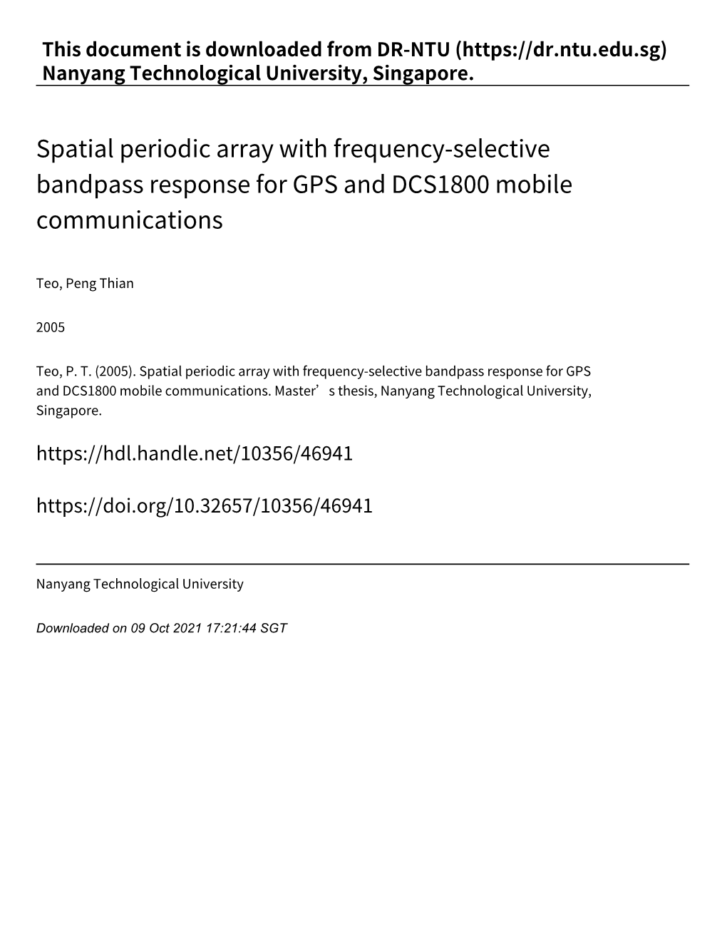 Spatial Periodic Array with Frequency‑Selective Bandpass Response for GPS and DCS1800 Mobile Communications