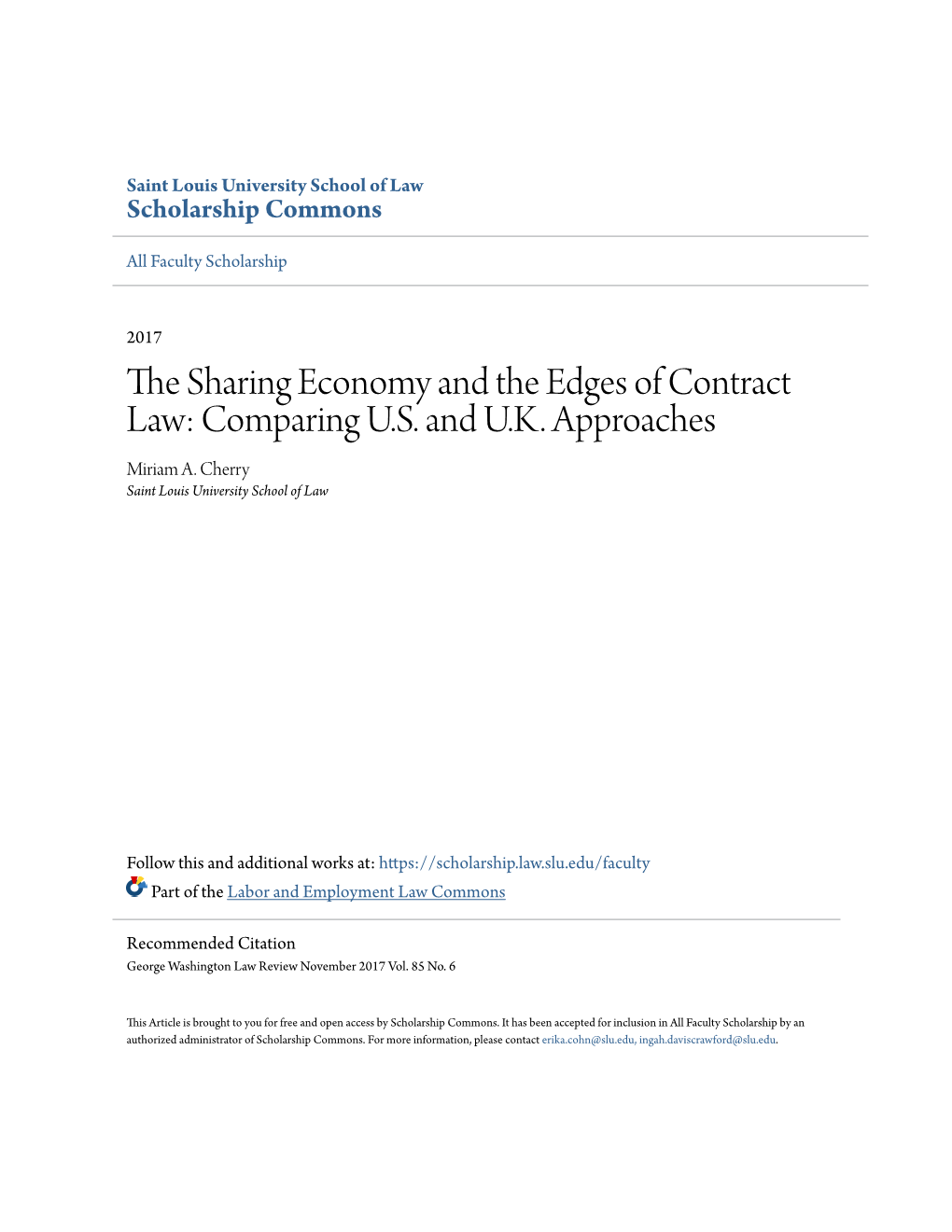 The Sharing Economy and the Edges of Contract Law: Comparing U.S