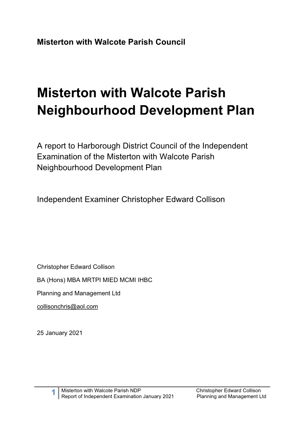 Misterton with Walcote Parish Neighbourhood Development Plan