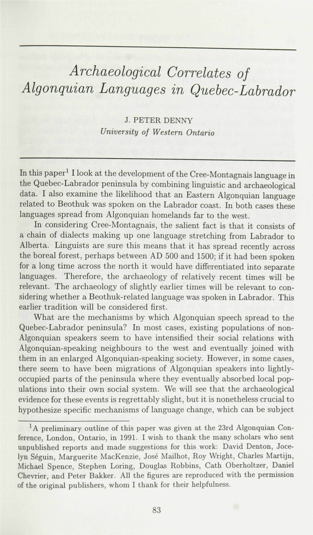 Archaeological Correlates of Algonquian Languages in Quebec-Labrador