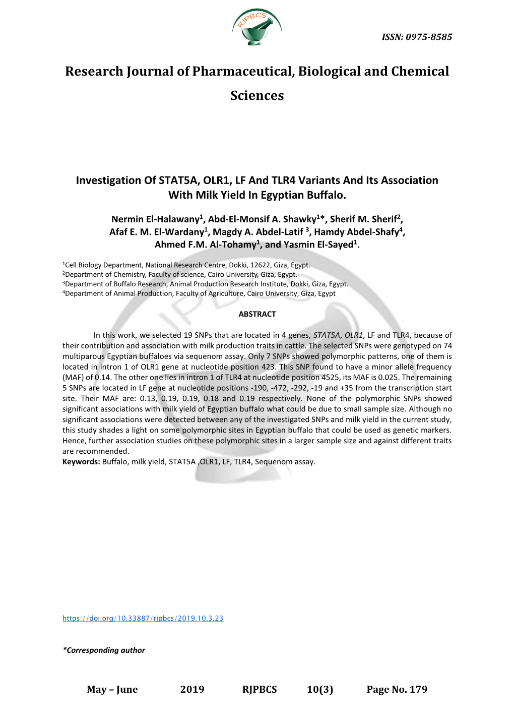 Investigation of STAT5A, OLR1, LF and TLR4 Variants and Its Association with Milk Yield in Egyptian Buffalo