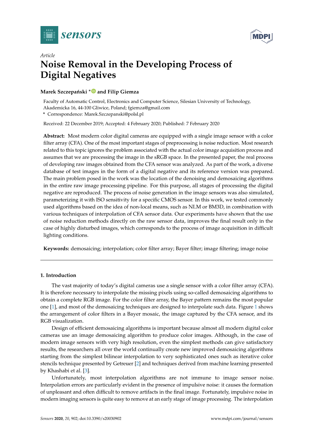 Noise Removal in the Developing Process of Digital Negatives