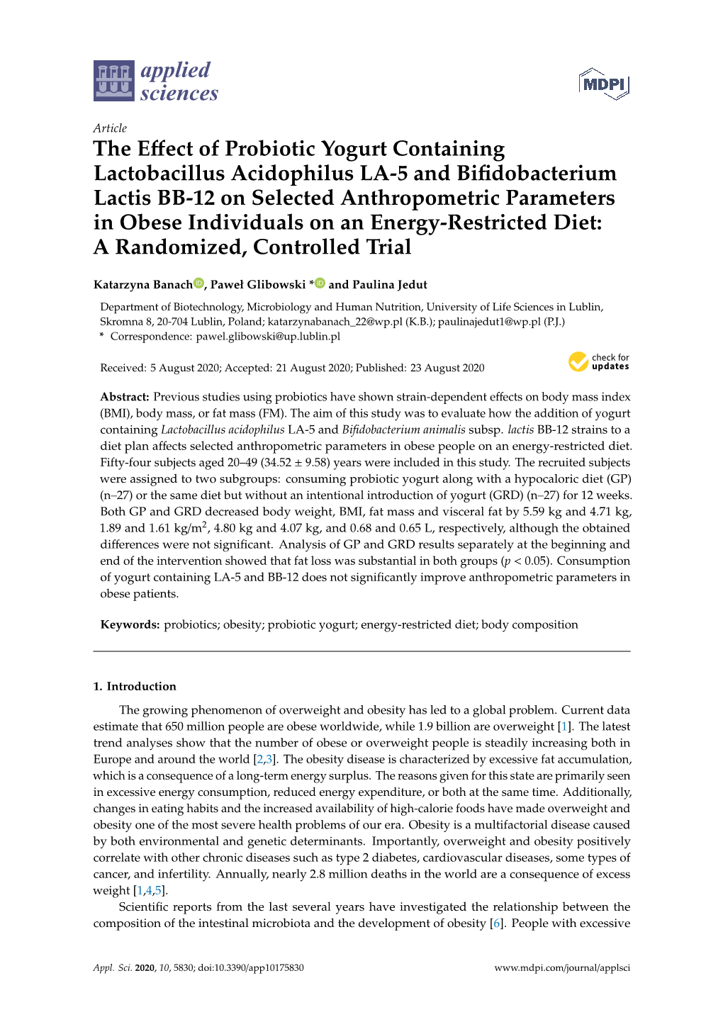 The Effect of Probiotic Yogurt Containing Lactobacillus