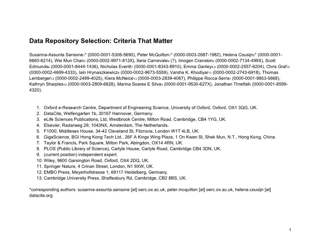 Data Repository Selection: Criteria That Matter