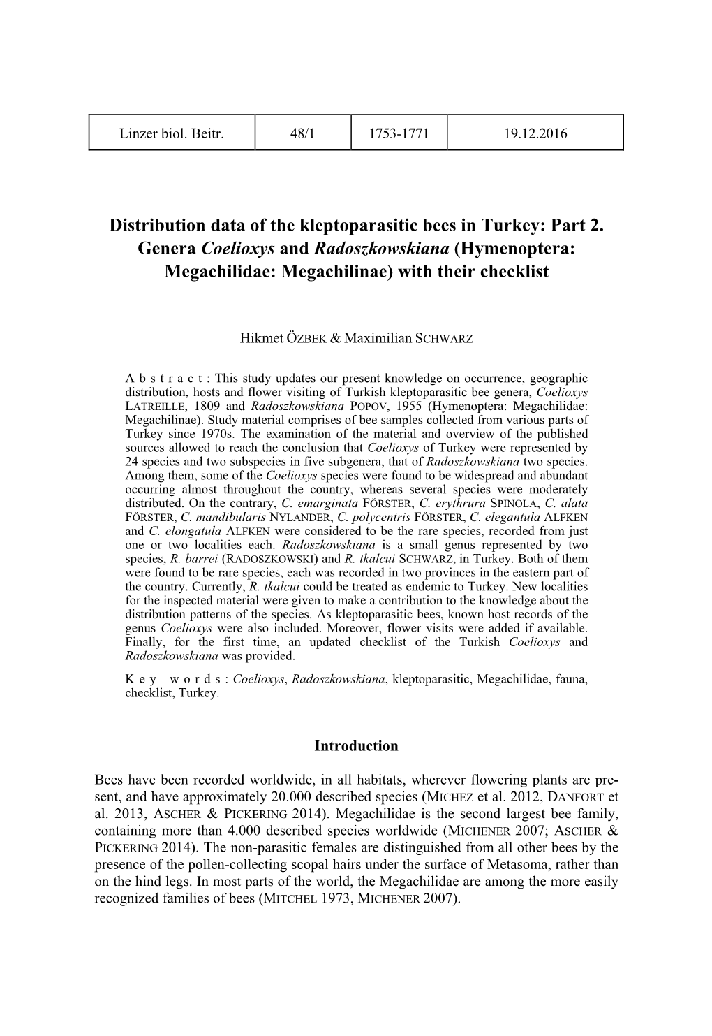 Hymenoptera: Megachilidae: Megachilinae) with Their Checklist