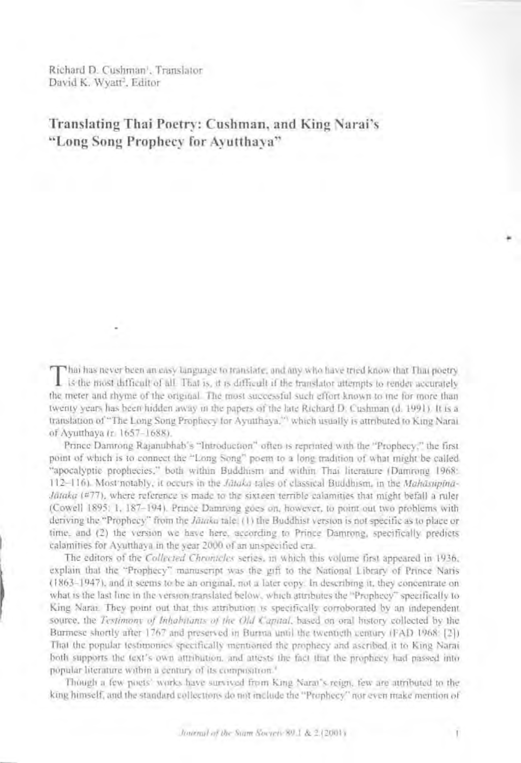 'Farai's "Long Song Prophecy for Ayutthaya"