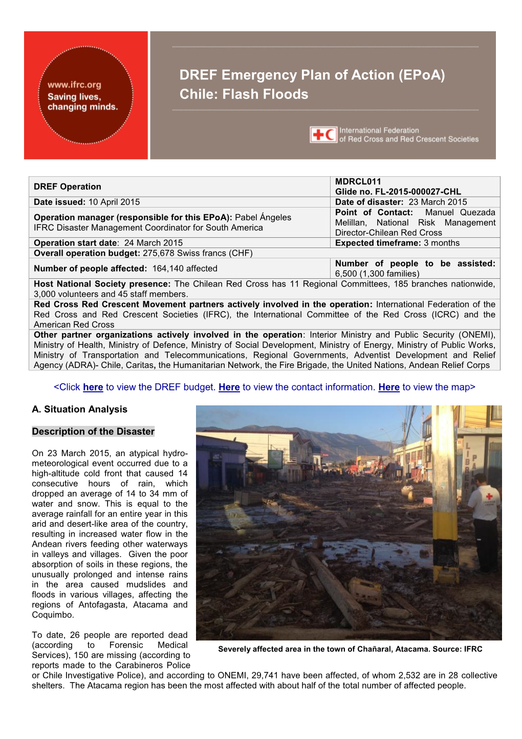 DREF Emergency Plan of Action (Epoa) Chile: Flash Floods