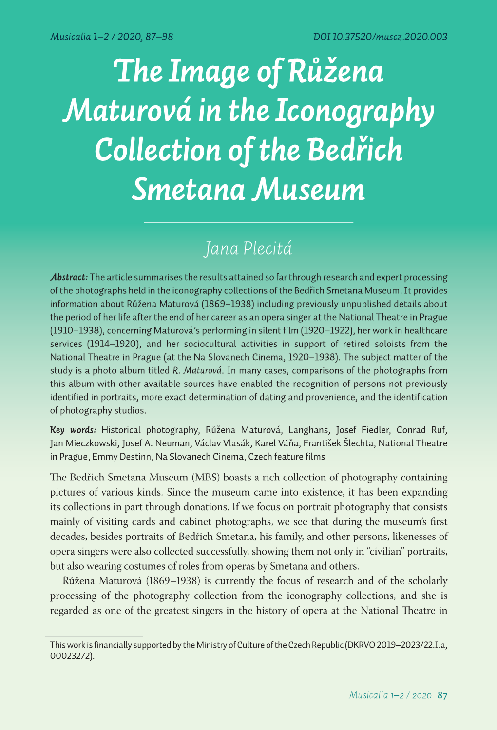 The Image of Růžena Maturová in the Iconography Collection of the Bedřich Smetana Museum