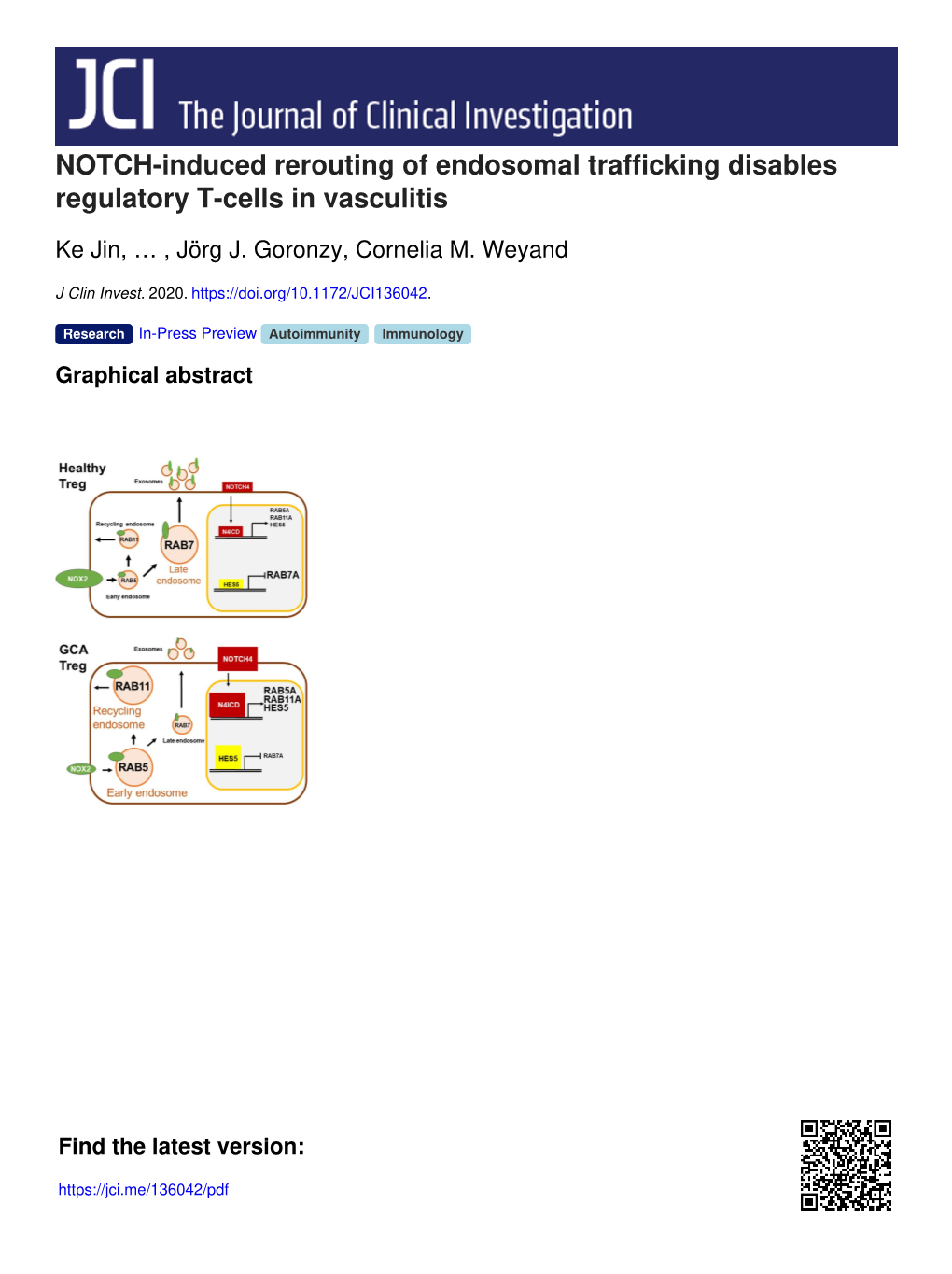 NOTCH-Induced Rerouting of Endosomal Trafficking Disables Regulatory T-Cells in Vasculitis