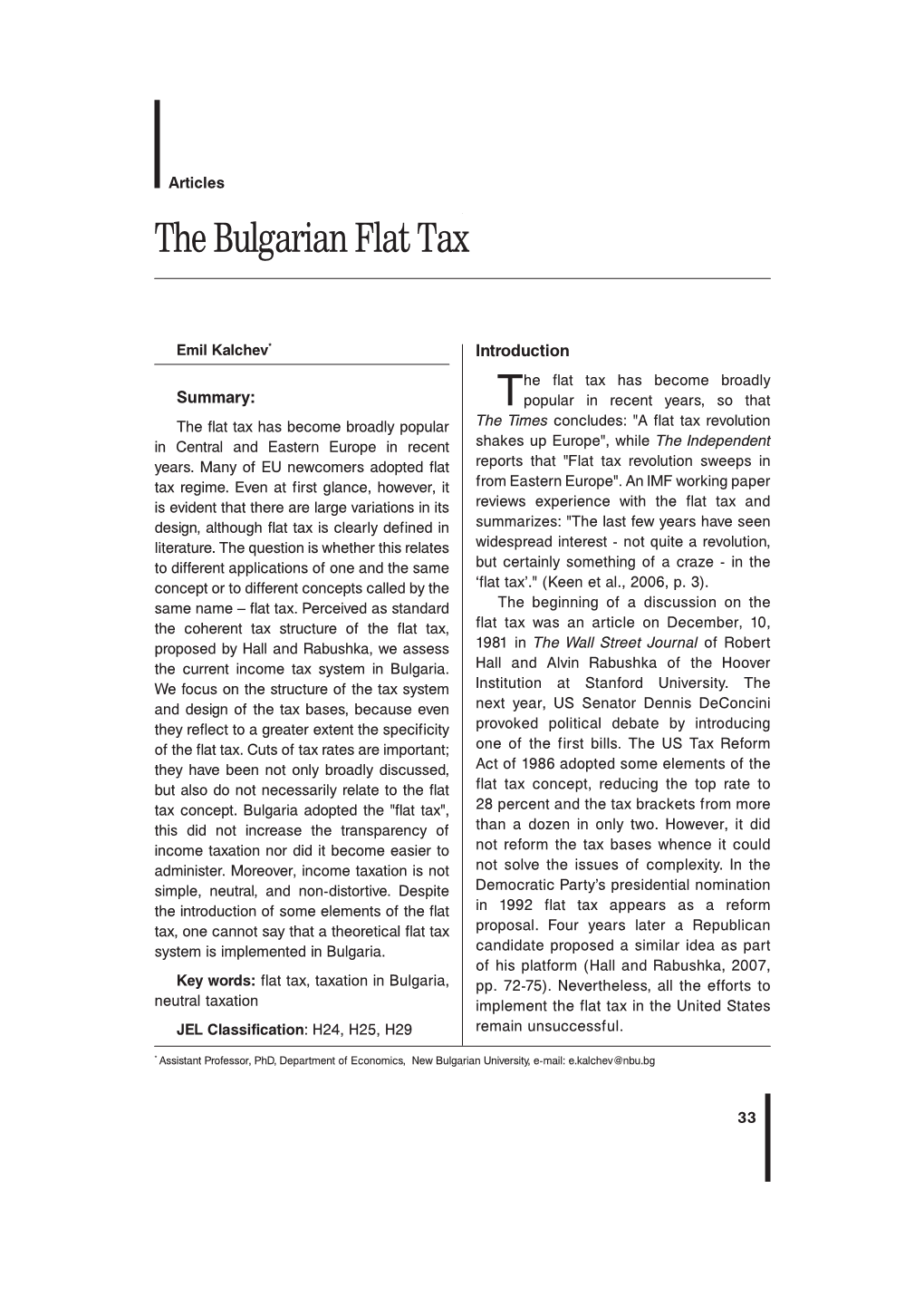 The Bulgarian Flat Tax