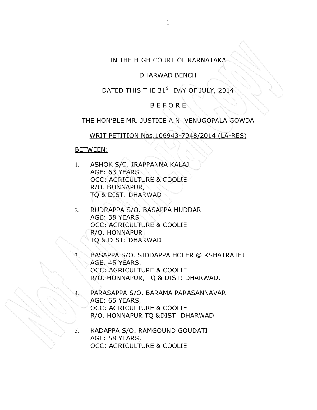1 in the High Court of Karnataka Dharwad Bench
