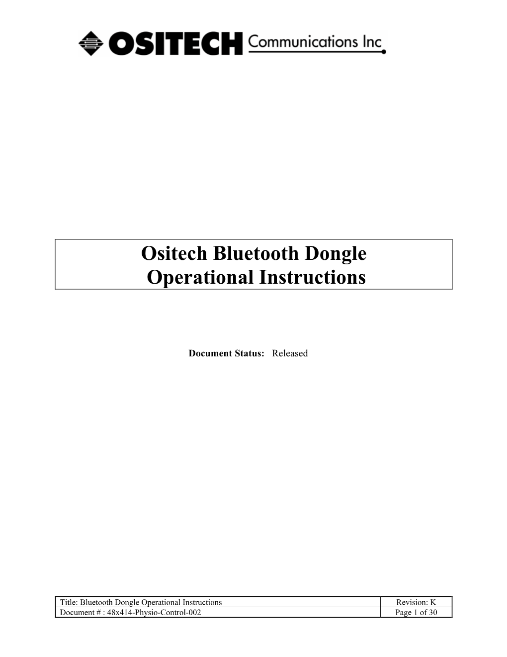 Ositech Bluetooth Dongle Operational Instructions