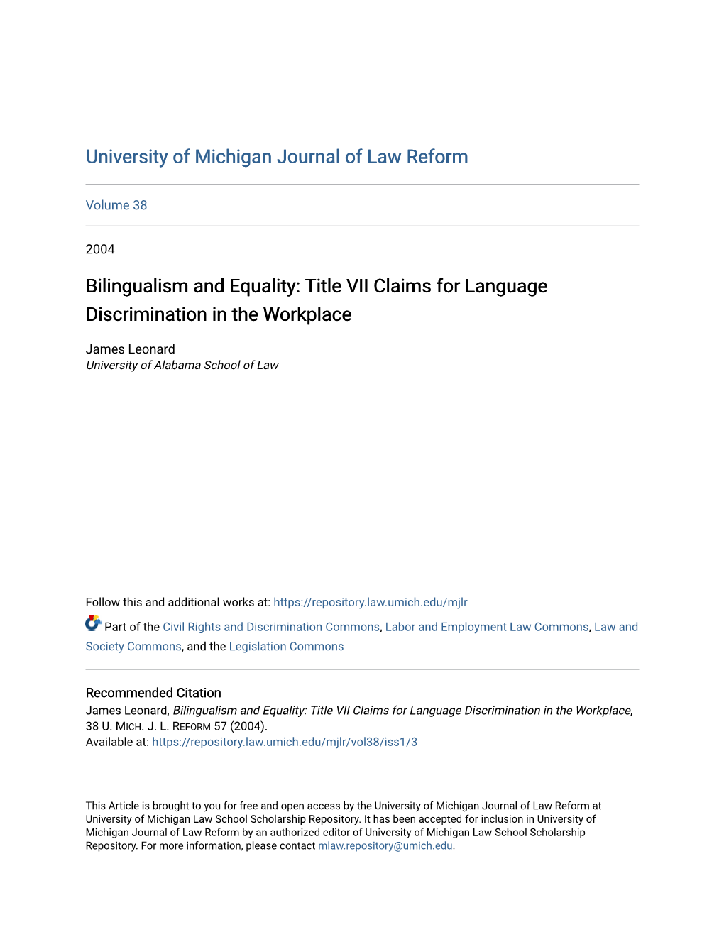 Bilingualism and Equality: Title VII Claims for Language Discrimination in the Workplace