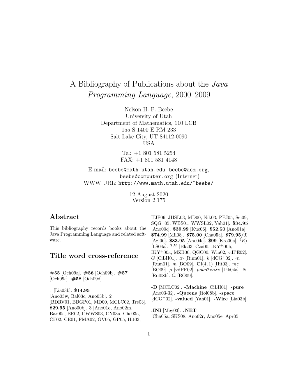 A Bibliography of Publications About the Java Programming Language, 2000–2009