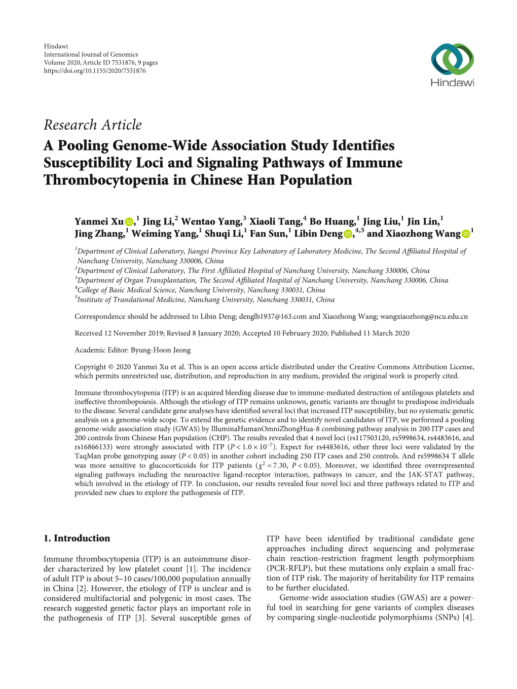 A Pooling Genome-Wide Association Study Identifies Susceptibility Loci and Signaling Pathways of Immune Thrombocytopenia in Chinese Han Population