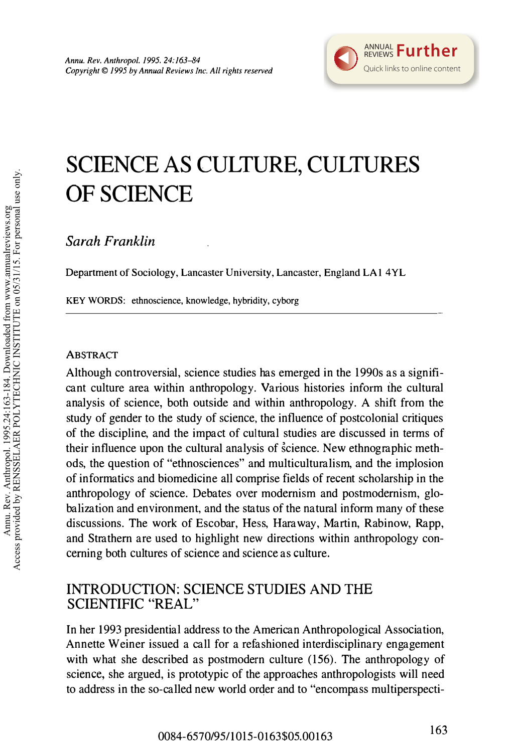 Science As Culture, Cultures of Science