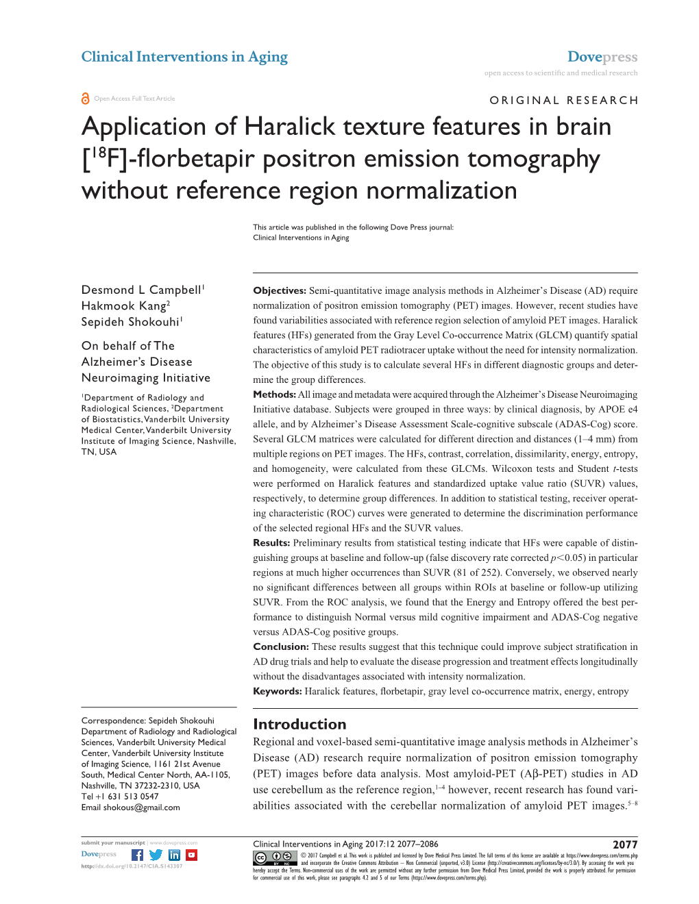 Application of Haralick Texture Features in Brain [18F]-Florbetapir Positron Emission Tomography Without Reference Region Normalization