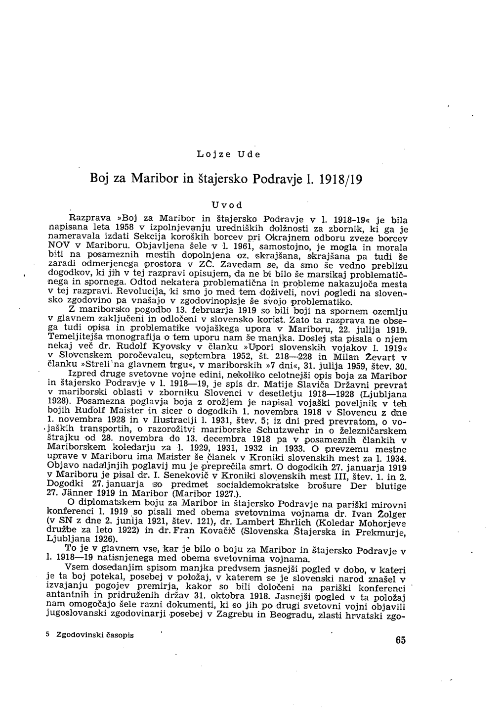 Boj Za Maribor in Štajersko Podravje 1. 1918/19