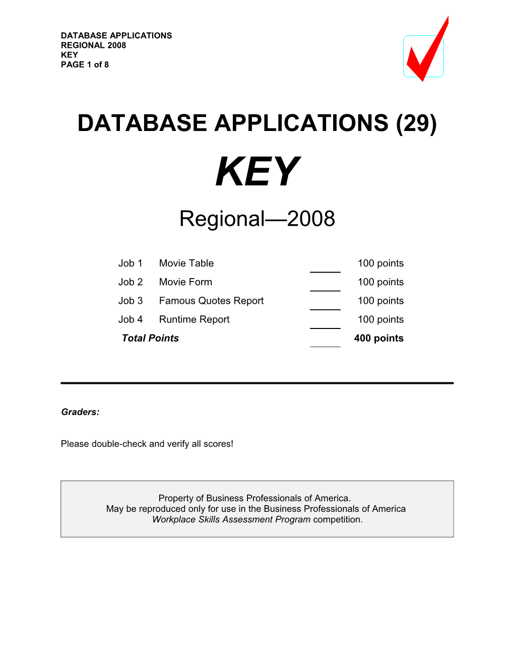 Database Nationals 2008 Key