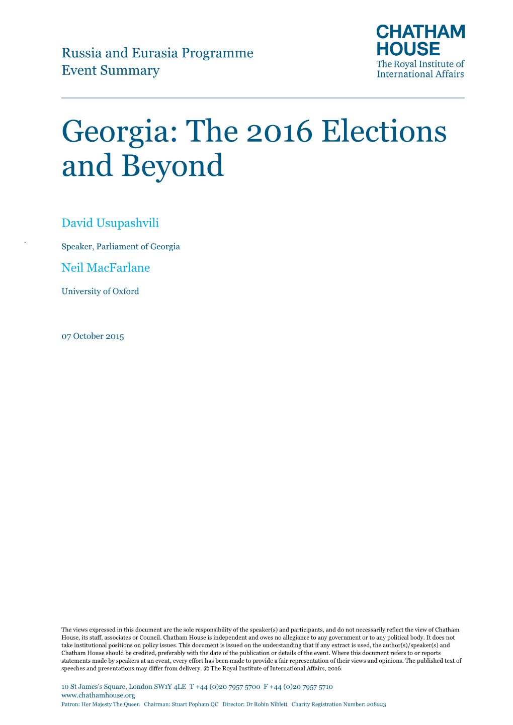 Georgia: the 2016 Elections and Beyond